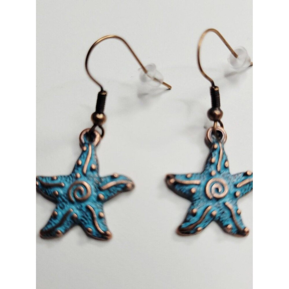NWT Copper Patina Starfish Dangle Earrings Southwest Boho Beachy Drop Jewelry